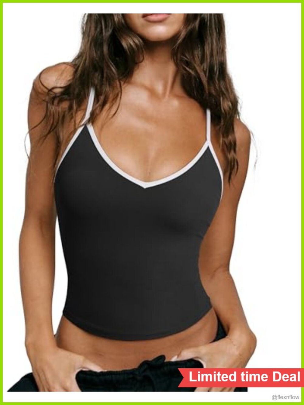 Racerback Workout Tank Top with Built in Bra Removable Pads V Neck Longline